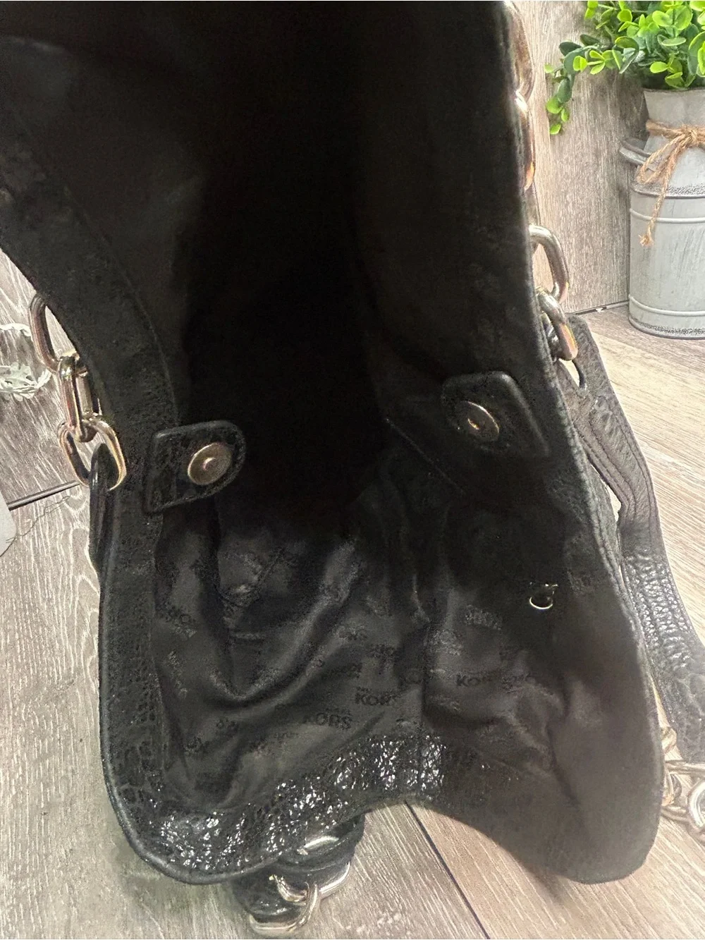 Michael Kors Black Python Embossed Leather Hobo Shoulder Bag Gold Chain